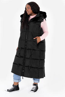 Lovedrobe Black Longline Gilet with Removable Faux Fur Hood - Wholesale Pack