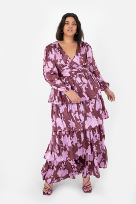 Anaya With Love Curve Purple Floral Ruffled Maxi Dress -PLUS SIZE Wholesale Pack