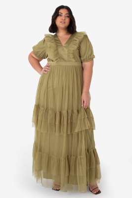 Anaya With Love Curve Recycled Olive Tulle Maxi Dress with Keyhole Back - PLUS SIZE Wholesale Pack