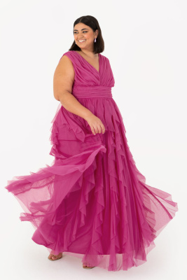 Anaya With Love Recycled Curve Hot Pink Waterfall Maxi Dress - PLUS SIZE Wholesale Pack