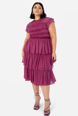 Anaya with Love Recycled Curve Pink Tiered Midi Dress - PLUS SIZE Wholesale Pack