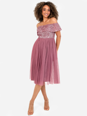 Maya Desert Rose Bardot Embellished Midi Dress -STRAIGHT SIZE Wholesale Pack