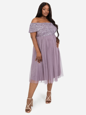 Maya Moody Lilac Bardot Embellished Midi Dress - PLUS SIZE Wholesale Pack