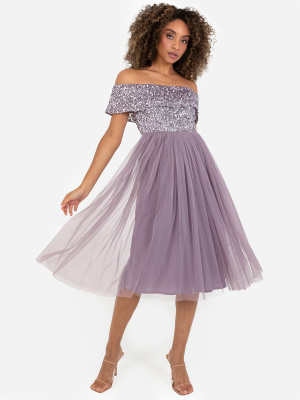 Maya Moody Lilac Bardot Embellished Midi Dress - STRAIGHT SIZE Wholesale Pack