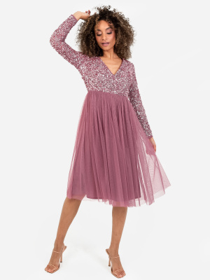 Maya Desert Rose Faux Warp Front Embellished Midi Dress - STRAIGHT SIZE Wholesale Pack
