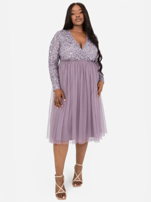 Maya Moody Lilac Faux Wrap Front Embellished Midi Dress - PLUS SIZE Wholesale Pack