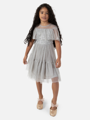 Mini Maya Soft Grey Embellished Bodice & Dotty Tulle Midi Dress - Wholesale Pack