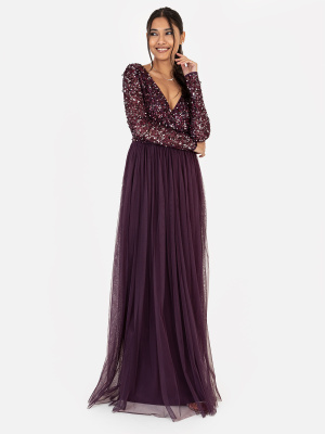 Maya Berry Faux Warp Front Embellished Maxi Dress - STRAIGHT SIZE Wholesale Pack