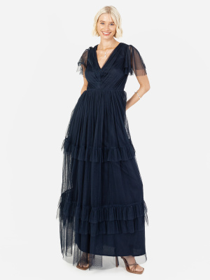 Anaya With Love Recycled Navy Ruffle Maxi Dress with Keyhole Detail - STRAIGHT SIZE Wholesale Pack