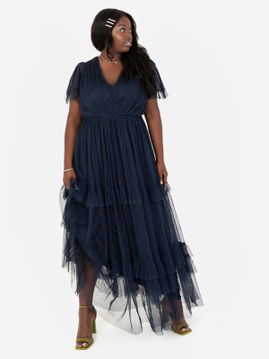 Anaya With Love Recycled Navy Ruffle Maxi Dress with Keyhole Detail - PLUS SIZE Wholesale Pack