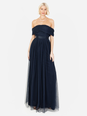 Anaya With Love Recycled Navy Bardot Maxi Dress with Sash Belt - STRAIGHT SIZE Wholesale Pack