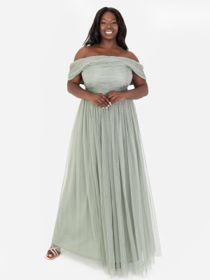 Anaya With Love Recycled Frosty Green Bardot Maxi Dress with Sash Belt - PLUS SIZE Wholesale Pack
