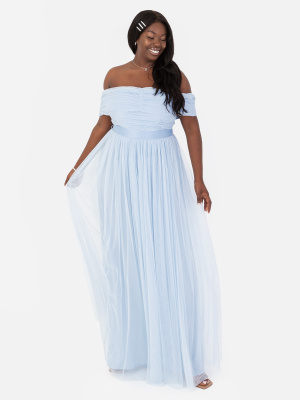 Anaya With Love Recycled Light Blue Bardot Maxi Dress with Sash Belt - PLUS SIZE Wholesale Pack