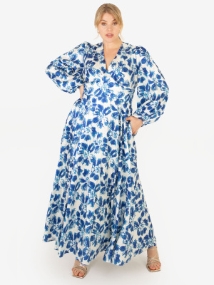 Lovedrobe Luxe Long Sleeve Blue Floral Maxi Dress - Wholesale Pack