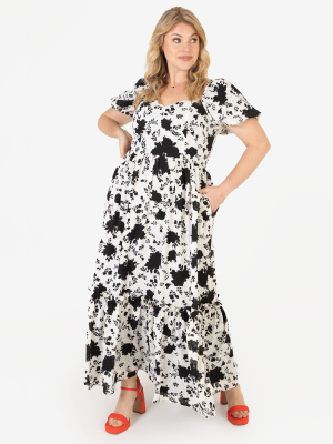 Lovedrobe Luxe Puffed Short Sleeve Monochrome Floral Maxi Dress - Wholesale Pack