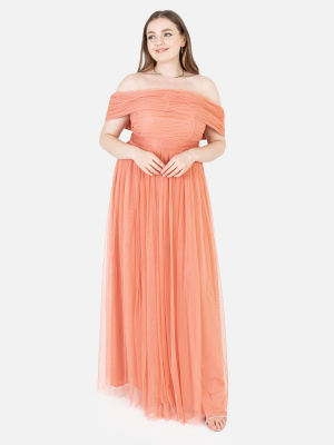 Anaya With Love Recycled Coral Bardot Maxi Dress with Sash Belt - PLUS SIZE Wholesale Pack
