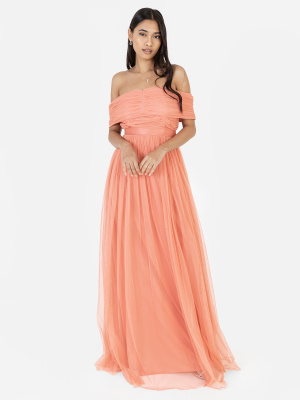 Anaya With Love Recycled Coral Bardot Maxi Dress with Sash Belt - STRAIGHT SIZE Wholesale Pack