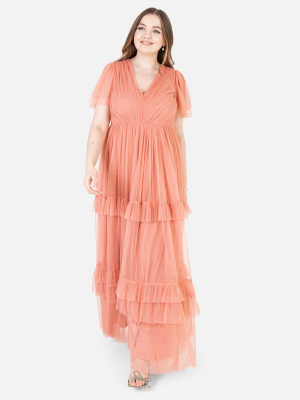 Anaya With Love Recycled Coral Ruffle Maxi Dress with Keyhole Detail - PLUS SIZE Wholesale Pack