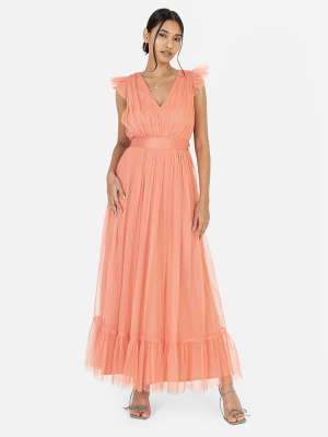 Anaya With Love Recycled Coral Midaxi Dress with Sash Belt - STRAIGHT SIZE