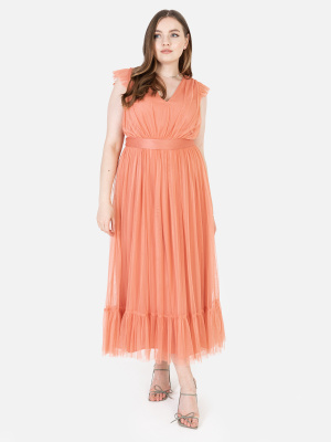 Anaya With Love Recycled Coral Midaxi Dress with Sash Belt - PLUS SIZE