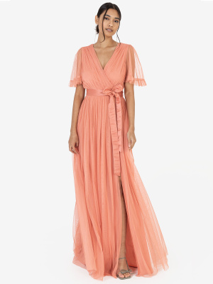 Anaya With Love Coral Faux Wrap Maxi Dress with Sash Belt - STRAIGHT SIZE Wholesale Pack