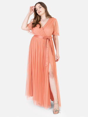Anaya With Love Coral Faux Wrap Maxi Dress with Sash Belt - PLUS SIZE Wholesale Pack