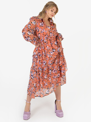 Lovedrobe Luxe Coral Floral Print Midi Shirt Dress - Wholesale Pack