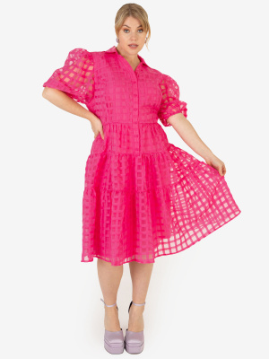 Lovedrobe Luxe Pink Chequered Midi Shirt Dress - Wholesale Pack