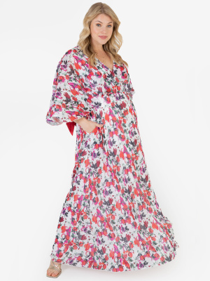 Lovedrobe Luxe Pleated Abstract Floral Cape Sleeve Maxi Dress - Wholesale Pack