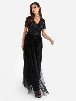  Maya Black V Neckline Embellished Maxi Dress - STRAIGHT SIZE Wholesale Pack
