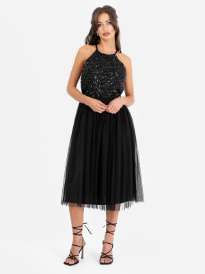Maya Black Embellished Halter Neck Midi Dress - STRIAGHT SIZE Wholesale Pack