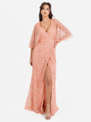 Maya Apricot Fully Embellished Faux Wrap Maxi Dress - STRAIGHT SIZE Wholesale Pack