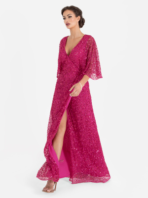 Maya Fuchsia Fully Embellished Faux Wrap Maxi Dress - STRAIGHT SIZE Wholesale Pack