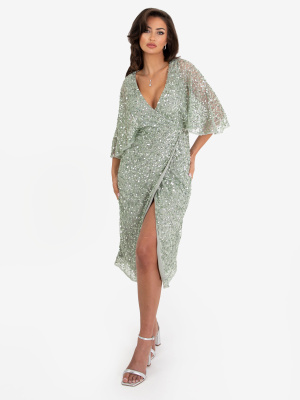 Maya Green Lily Fully Embellished Faux Wrap Midi Dress - STRAIGHT SIZE Wholesale Pack