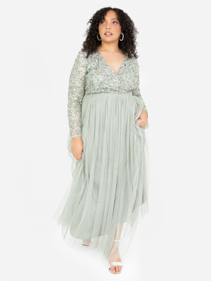 Maya Green Lily Faux Warp Front Embellished Maxi Dress - PLUS SIZE Wholesale Pack