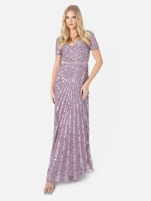 Maya Moody Lilac Short Sleeve Stripe Embellished Maxi Dress - STRAIGHT SIZE Wholesale Pack