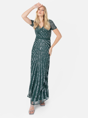 Maya Emerald Green Short Sleeve Stripe Embellished Maxi Dress - STRAIGHT SIZE Wholesale Pack