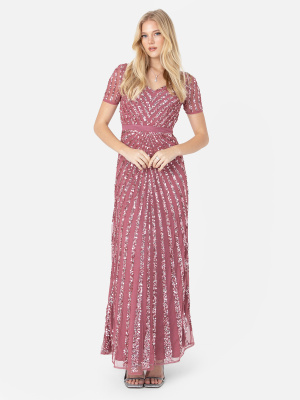Maya Desert Rose Short Sleeve Stripe Embellished Maxi Dress - STRAIGHT SIZE Wholesale Pack