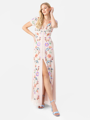 Maya Floral Embroidery & Faux Button Front Maxi Dress - STRAIGHT SIZE Wholesale Pack