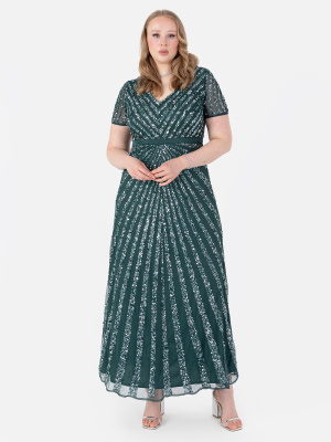 Maya Emerald Green Short Sleeve Stripe Embellished Maxi Dress - PLUS SIZE Wholesale Pack