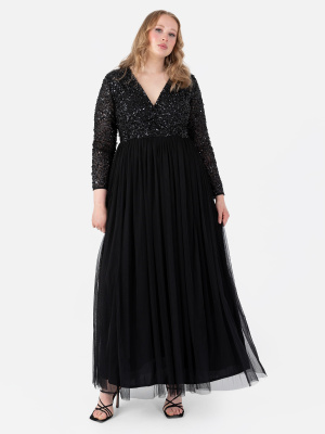 Maya Black Faux Wrap Front Embellished Maxi Dress - PLUS SIZE Wholesale Pack