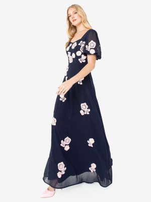 Maya Navy Short Sleeve Floral Embellished Maxi Dress - STRAIGHT SIZE Wholesale Pack