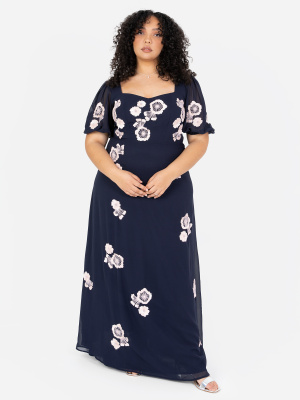 Maya Navy Short Sleeve Floral Embellished Maxi Dress - PLUS SIZE Wholesale Pack