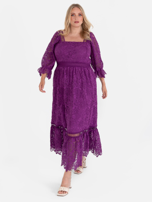 Lovedrobe Luxe Purple Floral Lace Midaxi Dress - PLUS SIZE Wholesale Pack