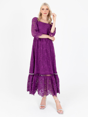 Lovedrobe Luxe Purple Floral Lace Midaxi Dress - STRAIGHT SIZE Wholesale Pack