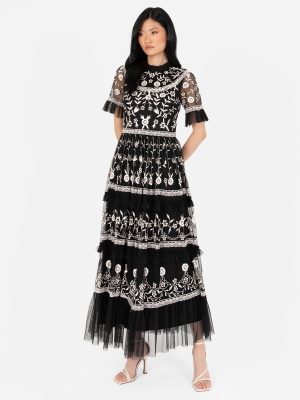 Maya Black Embroidered Tiered Midi Dress - STRAIGHT SIZE Wholesale Pack
