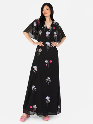 Maya Black Floral Embellished Wrap Maxi Dress - STRAIGHT SIZE Wholesale Pack