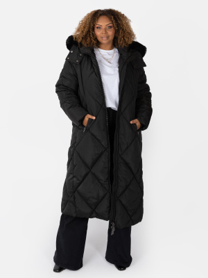 Lovedrobe Black Longline Coat with Removable Faux Fur Hood - PLUS SIZE Wholesale Pack