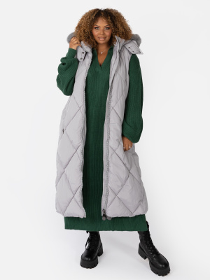 Lovedrobe Longline Grey Diamond Quilted Gilet - PLUS SIZE Wholesale Pack