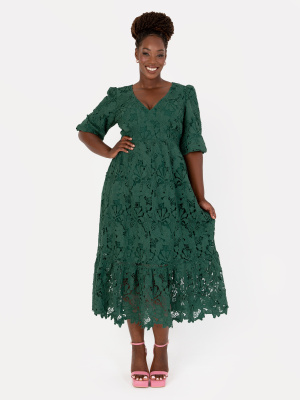 Maya Emerald Floral Lace Tie-Back Midaxi Dress - PLUS SIZE Wholesale Pack